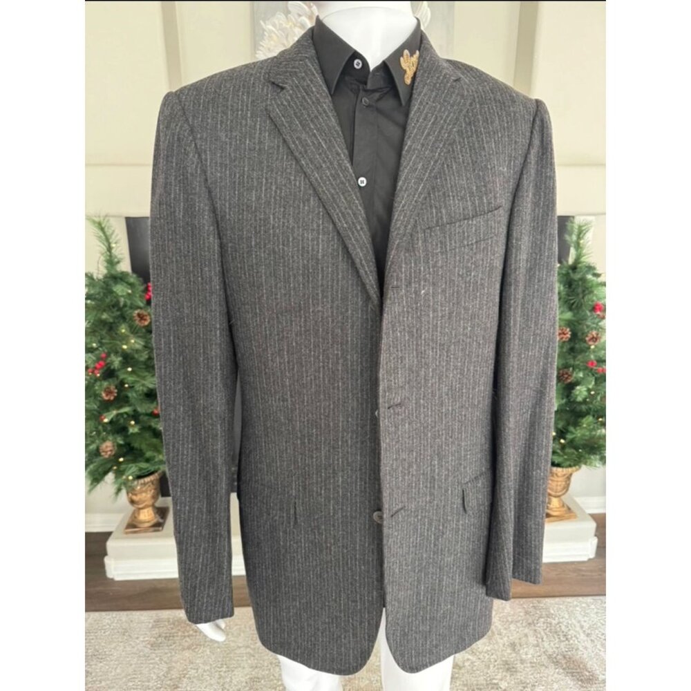 Yves Saint Laurent Charcoal Gray Pinstripe Wool Suit Size IT 54